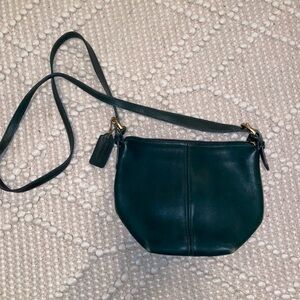 Coach Green Crossbody Bag with Leather Material and Zipper Closure